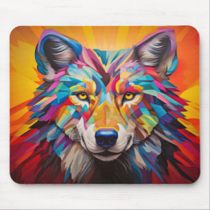 Wolf Animal Portrait Colourful Painting Mouse Mat