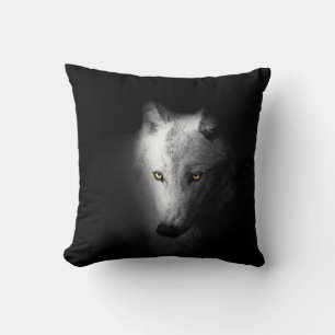Wolf, animal portrait on black background, cushion