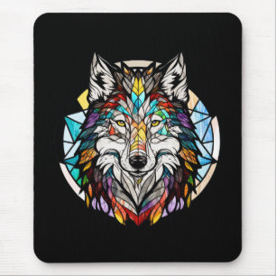 Wolf Animal Portrait Stained Glass Wildlife Forest Mouse Mat