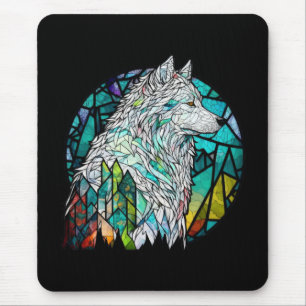 Wolf Animal Portrait Stained Glass Wildlife Forest Mouse Mat