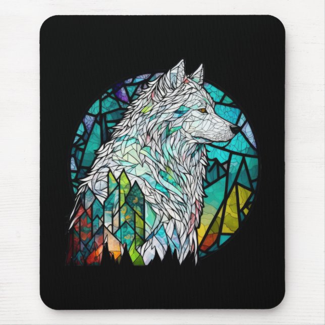 Wolf Animal Portrait Stained Glass Wildlife Forest Mouse Mat (Front)