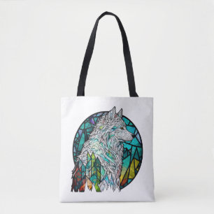 Wolf Animal Portrait Stained Glass Wildlife Forest Tote Bag