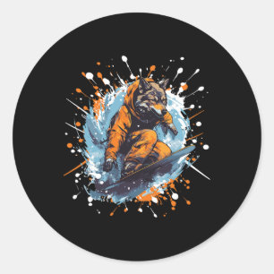 Wolf Animal Snowboarding Cool Snowboard Classic Round Sticker