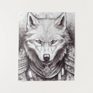 Wolf Animal Wild Nature Illustration Line Epic Art Tapestry