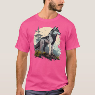 Wolf Animal Wolves Grey Mountain Forest Moon Wolf T-Shirt