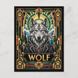 Wolf, Art Deco Wildlife Postcard