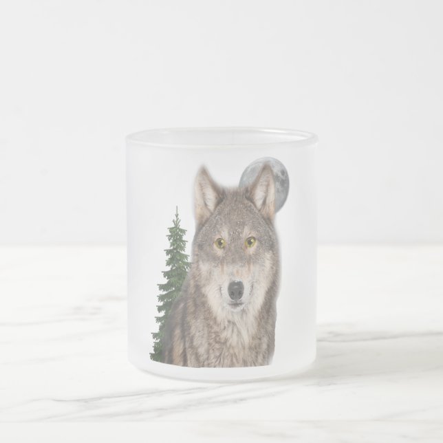 Wolf art frosted glass coffee mug (Center)