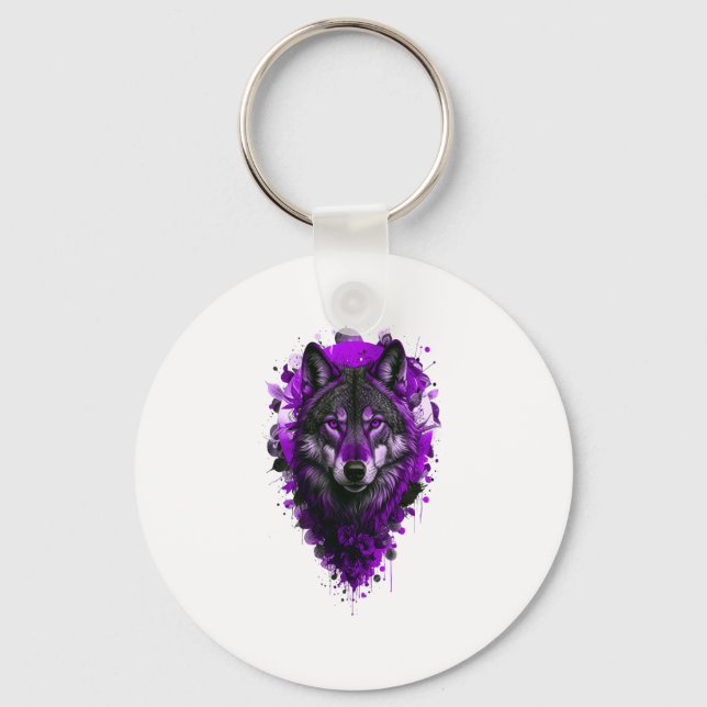 Wolf Art - Purple Sticker  Key Ring (Front)