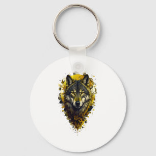 Wolf Art - Yellow Sticker Key Ring