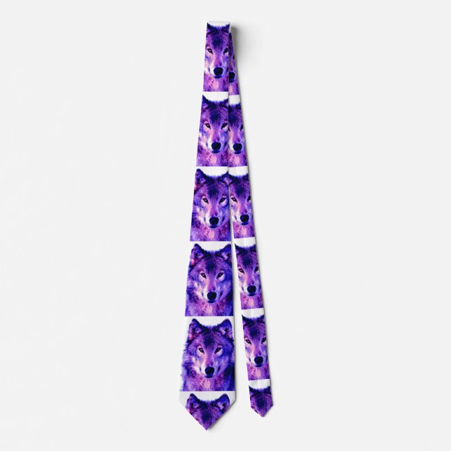Wolf Artwork Blue Colour Tie (Front)