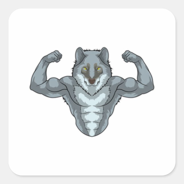 Wolf as Bodybuilder with big Muscles Square Sticker (Front)