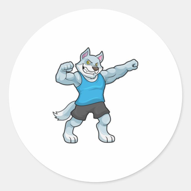 Wolf as Bodybuilder with big Upper arms Classic Round Sticker (Front)