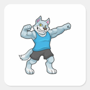 Wolf as Bodybuilder with big Upper arms Square Sticker