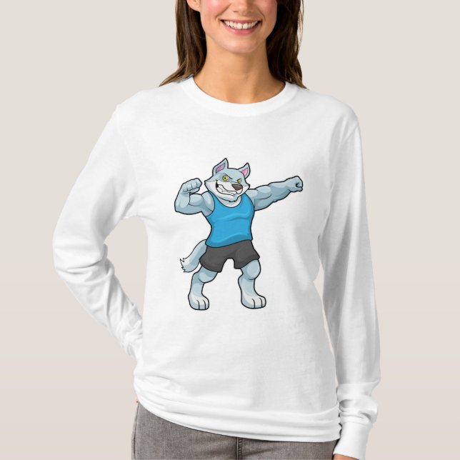 Wolf as Bodybuilder with big Upper arms T-Shirt (Front)