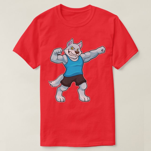 Wolf as Bodybuilder with big Upper arms T-Shirt (Design Front)