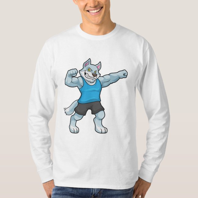 Wolf as Bodybuilder with big Upper arms T-Shirt (Front)
