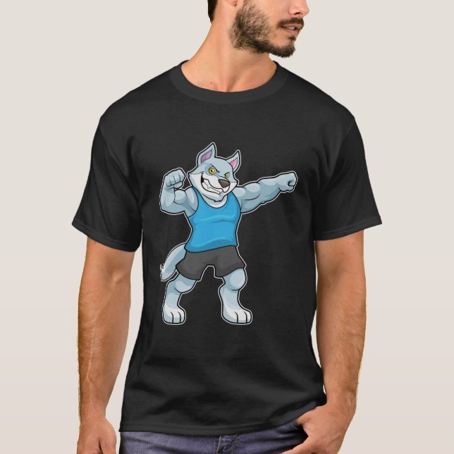 Wolf as Bodybuilder with big Upper arms T-Shirt (Front)
