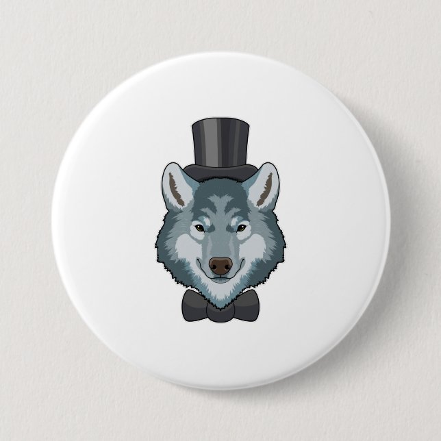 Wolf as Groom with Bow 7.5 Cm Round Badge (Front)