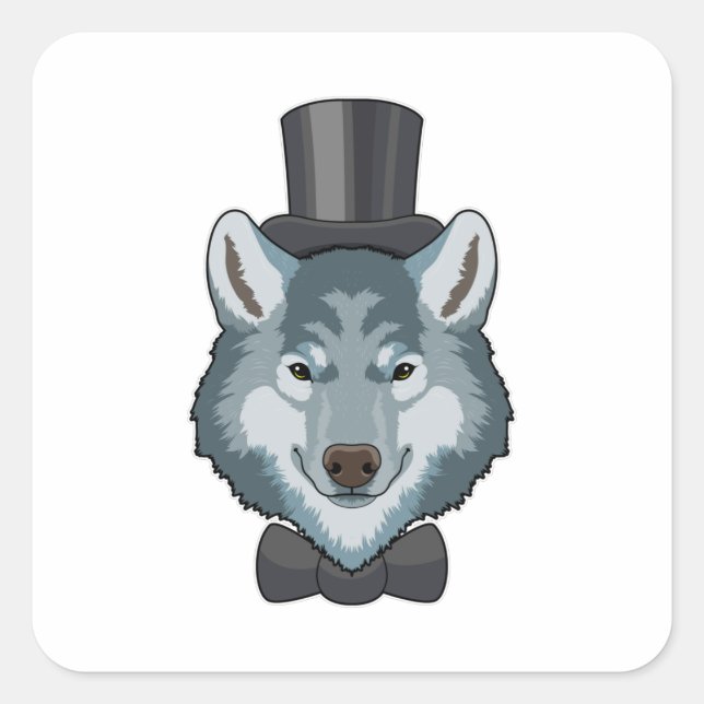 Wolf as Groom with Bow Square Sticker (Front)