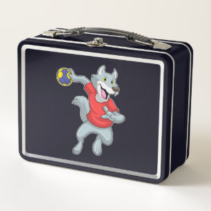 Wolf as Handball player with Handball Metal Lunch Box