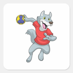 Wolf as Handball player with Handball Square Sticker