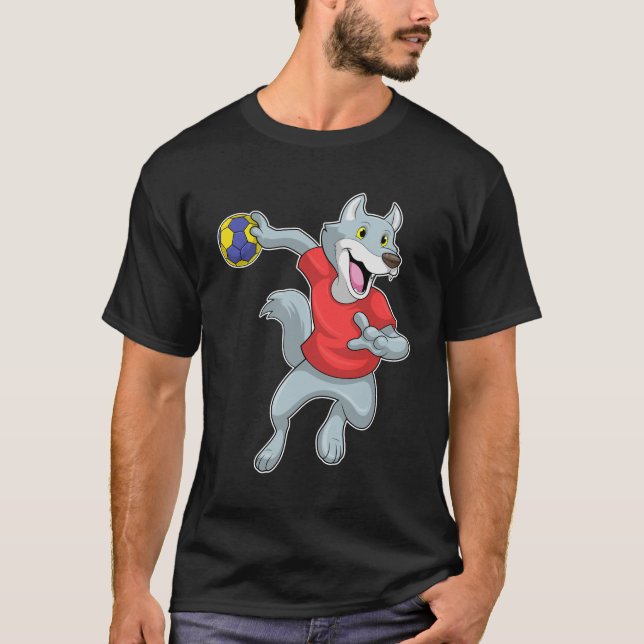 Wolf as Handball player with Handball T-Shirt (Front)