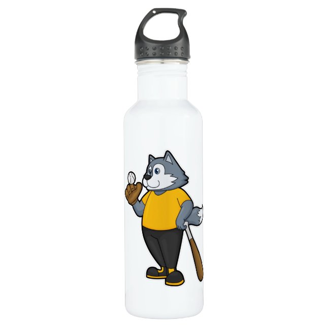 Wolf at Baseball with Baseball bat 710 Ml Water Bottle (Front)