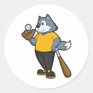 Wolf at Baseball with Baseball bat Classic Round Sticker