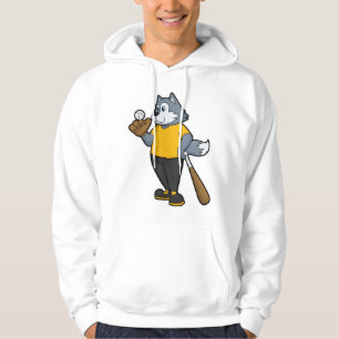 Wolf at Baseball with Baseball bat Hoodie