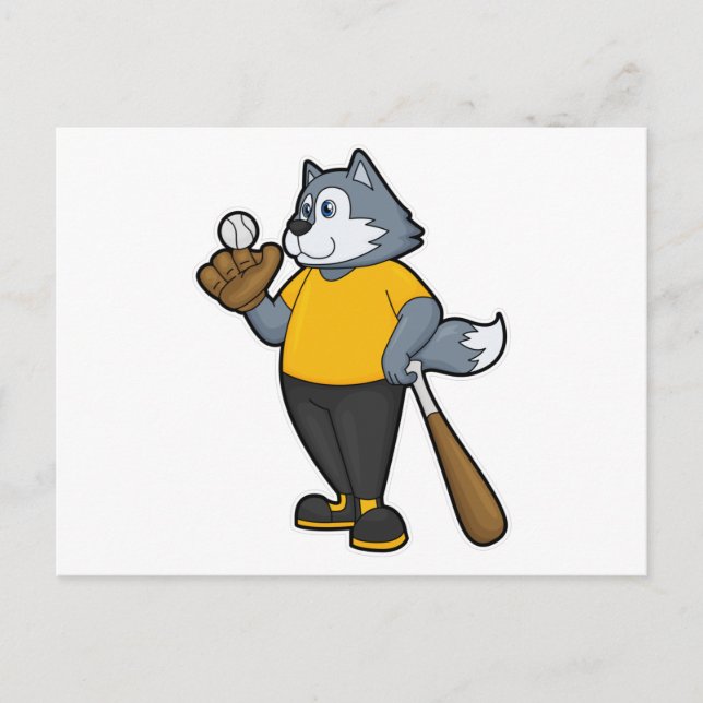 Wolf at Baseball with Baseball bat Postcard (Front)