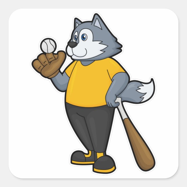 Wolf at Baseball with Baseball bat Square Sticker (Front)