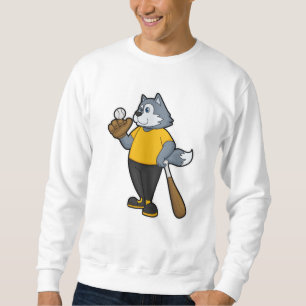 Wolf at Baseball with Baseball bat Sweatshirt