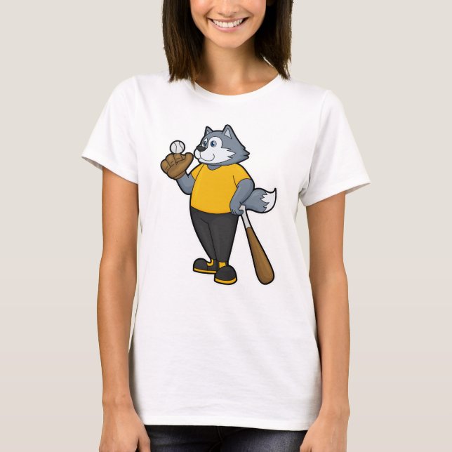Wolf at Baseball with Baseball bat T-Shirt (Front)