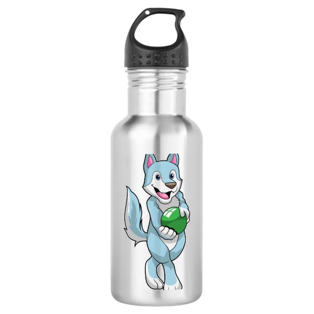 Wolf at Bowling with Bowling ball 710 Ml Water Bottle (Front)
