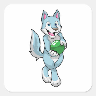 Wolf at Bowling with Bowling ball Square Sticker