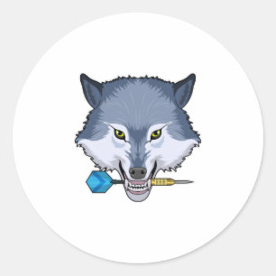 Wolf at Darts with Dart Classic Round Sticker