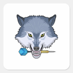 Wolf at Darts with Dart Square Sticker