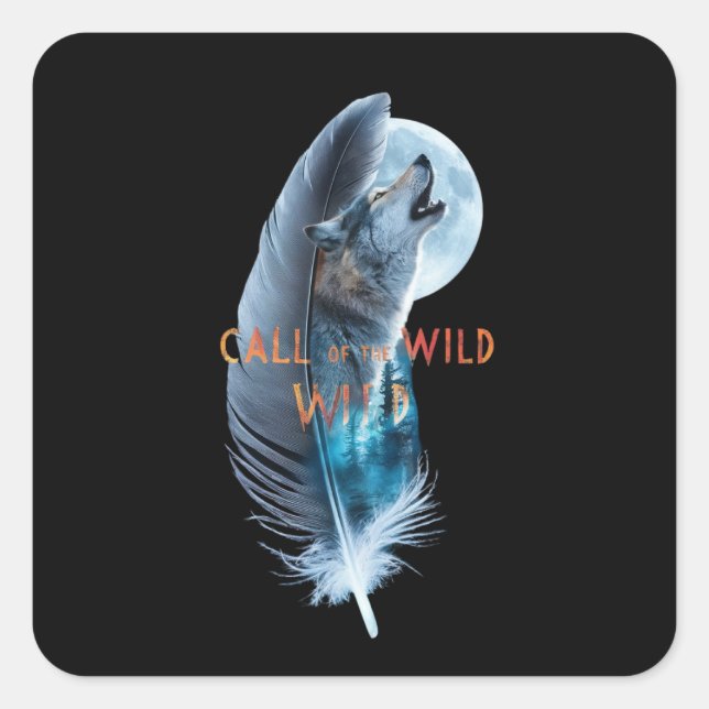 Wolf at its tip howling to the moon (2) square sticker (Front)