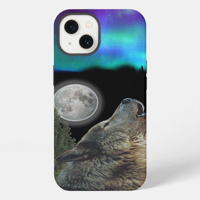Wolf at night art iPhone case (Back)