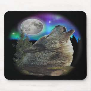Wolf at night art mouse mat