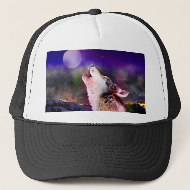 Wolf at night trucker hat (Front)