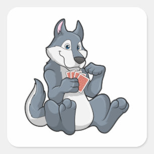 Wolf at Poker with Poker cards Square Sticker