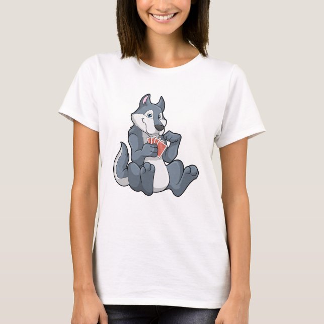 Wolf at Poker with Poker cards T-Shirt (Front)