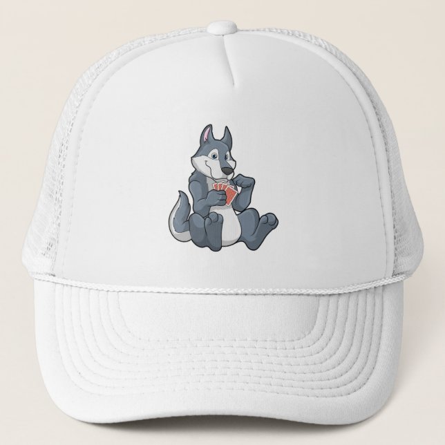 Wolf at Poker with Poker cards Trucker Hat (Front)