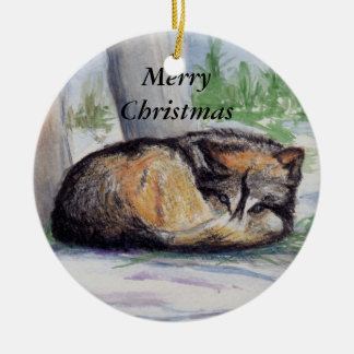 Wolf At Rest Merry Christmas Ornament