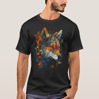 Wolf autumn leaves animal motif artwork  animal wo T-Shirt