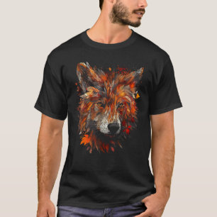 Wolf Autumn Leaves Animal Motif Wolf T-Shirt
