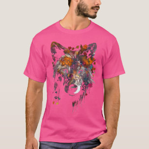 Wolf Autumn Leaves Blue Eyes Animal Art Motif Wolf T-Shirt