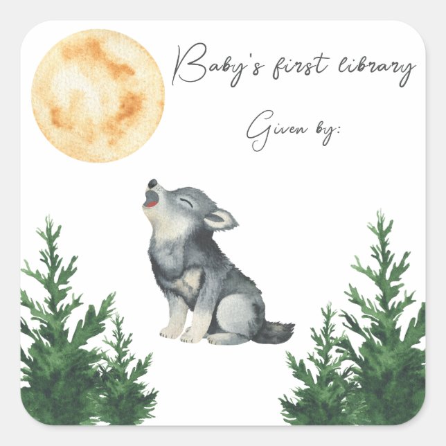 Wolf Baby Shower Baby's first library  Square Sticker (Front)