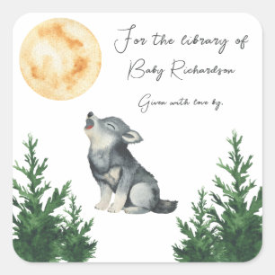 Wolf Baby Shower For the library of Square Sticker